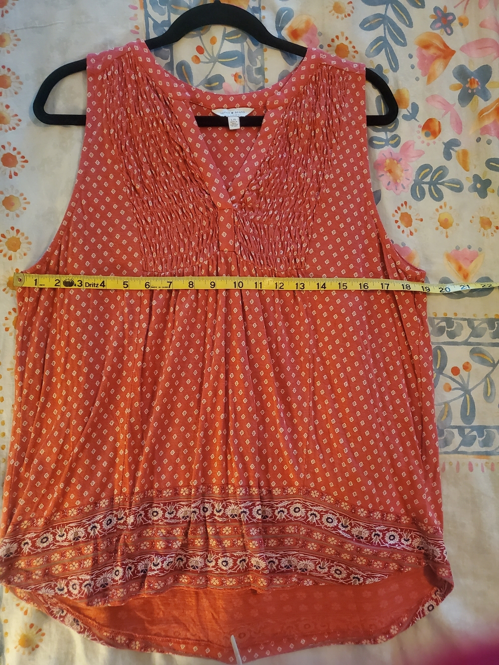 Lucky Brand Red Rust Printed Sleeveless Smocked V-Neck Tank - Picture 5 of 5